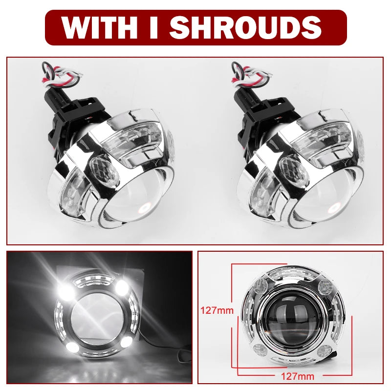 3.0 Inch Bi LED Projector Hella Lenses H4 H7 9005 9006 Car Headlight Bulbs Retrofit Kits Angel Eyes Halo Lights WHITE DRL 120W