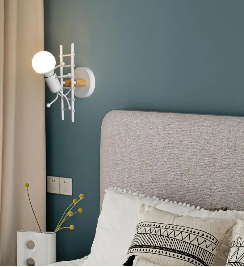 Humanoid Creative Wall Light Modern Simple Little Man Bedside Lamp Sconce Indoor Decor Hanging Lighting for Children Bedroom LED