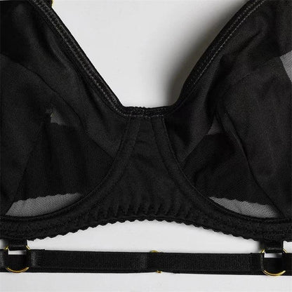 Comeondear Women Suspender Elastic Strap Intimate Underwear Black Plus Size Lingerie Belt Briefs Sexual Mesh Garter Bra Panties