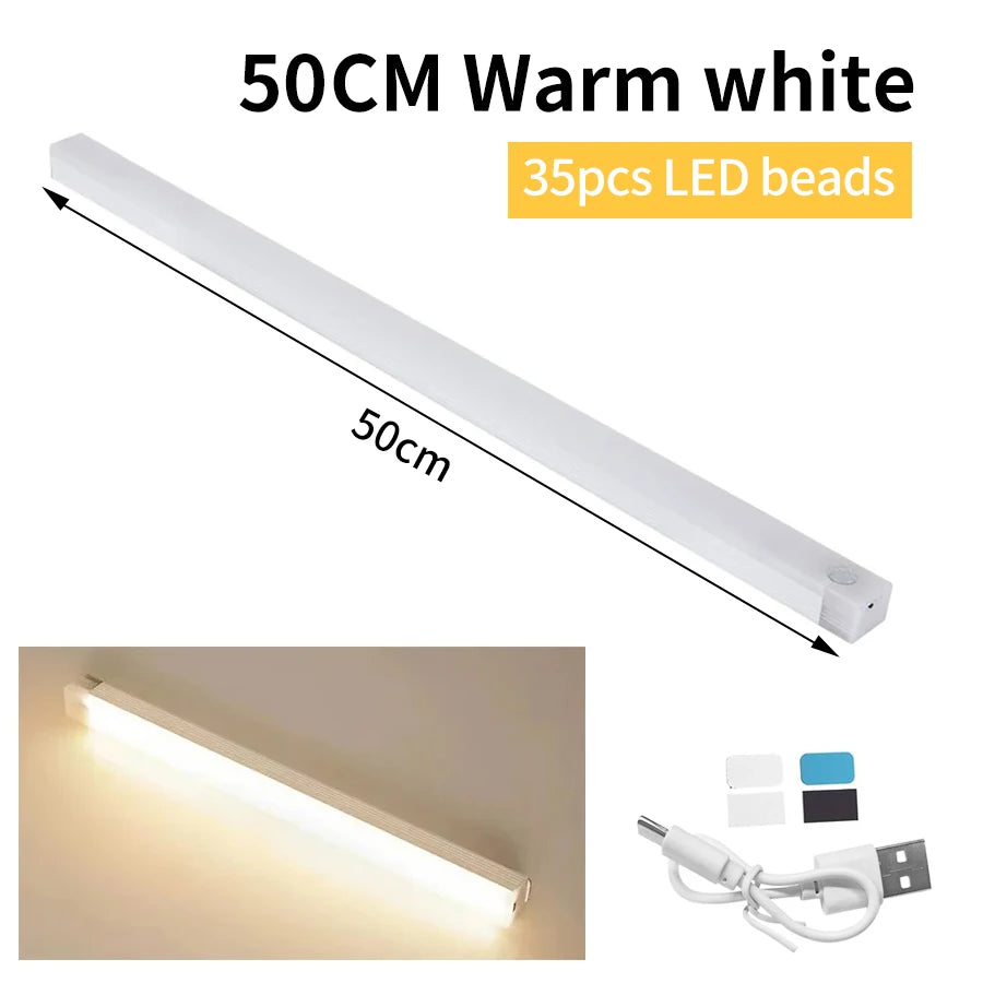LED Long Strip Body Sensor Night Light Desk Reading Light Cabinet Bedside Bathroom Cool/Warm Light Rechargeable Magnetic Light