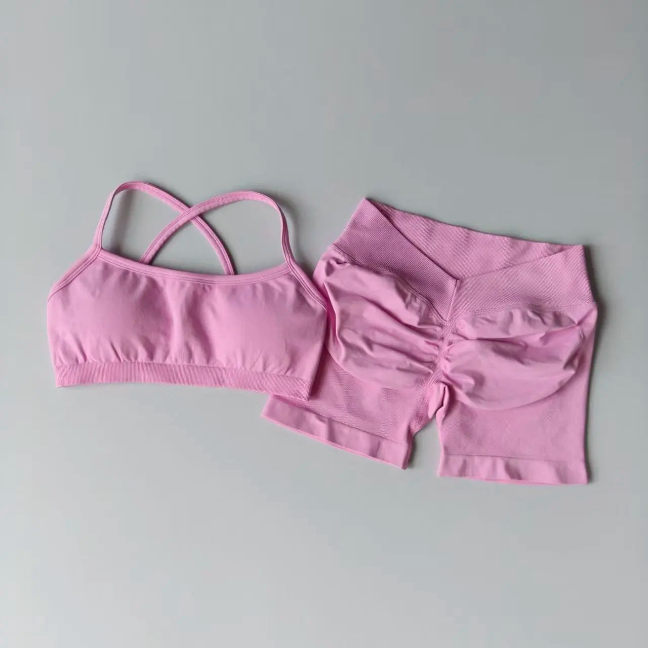 Seamless Yoga Shorts Set Yoga Women's Fitness Tight Bra Top Vest Gym Set Elastic Hip Lifting Gym Shorts Sports 2pcs Workout Suit