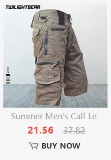 Summer Pure Cotton Men's Cropped Trousers Oversized Casual Shorts Multi Pocket Tooling Capri Pants Men Cargo Pants AF5820