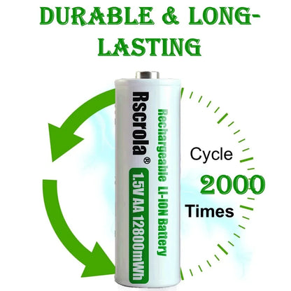 Rechargeable Lithium Battery AA 12800mWh Long-Lasting AA Rechargeable Batteries with Charger for Remote Controller Toys Doorbell