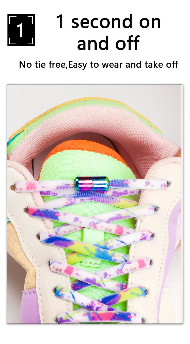 Frosted Capsule Buckle No Tie Shoelace Round Elastic Shoe Laces Sneakers Gradient Colorful Shoelace Without Ties for Kids Adult