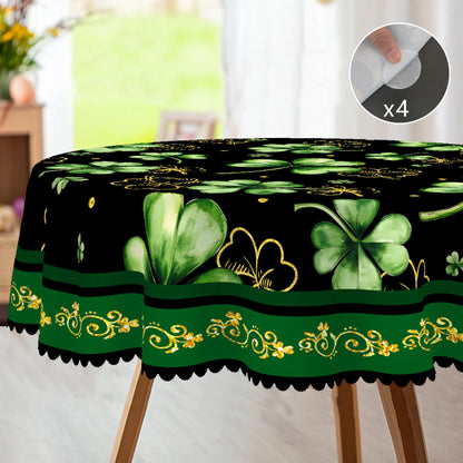 1 Piece of Clover Green Round Tablecloth, 5 Sizes Available, St. Patrick's Day Clover Pattern Printed Tablecloth, Edge Embossing Process, Spring Garden Tablecloth Decoration, Tablecloth for Daily Home Kitchen, Terrace, St.Hol