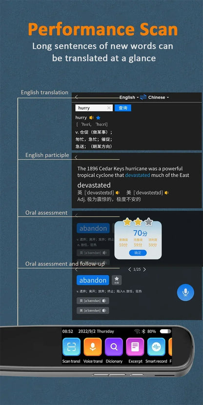X10 Point Reading Translation Pen 3.76 Inches 142 Language Electronic Voice Scanning Pen Mutual Translation Dictionary Pen