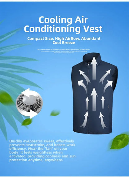 Summer Cooling Vest Men USB Charging Fan Sleeveless Jacket Air Conditioning Clothing Breathable Cool Working Coat for Outdoor Wo