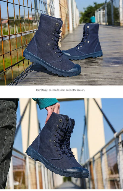2024 Men's Fashion Canvas Shoes Spring and Autumn Outdoor Shoes Thick-soled High-top Shoes Cuff Shoes Fashion Sports Shoes