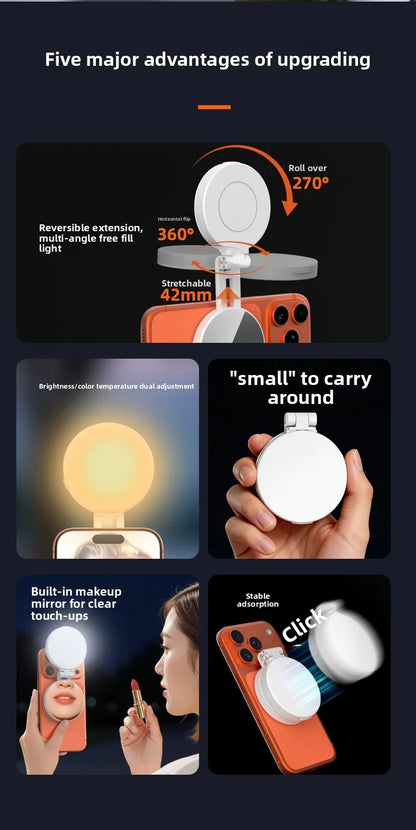 Magsafe Phone LED Ring Light Portable Bi Color Dimmable Selfie Fill Light for Live Stream Vlog Photography