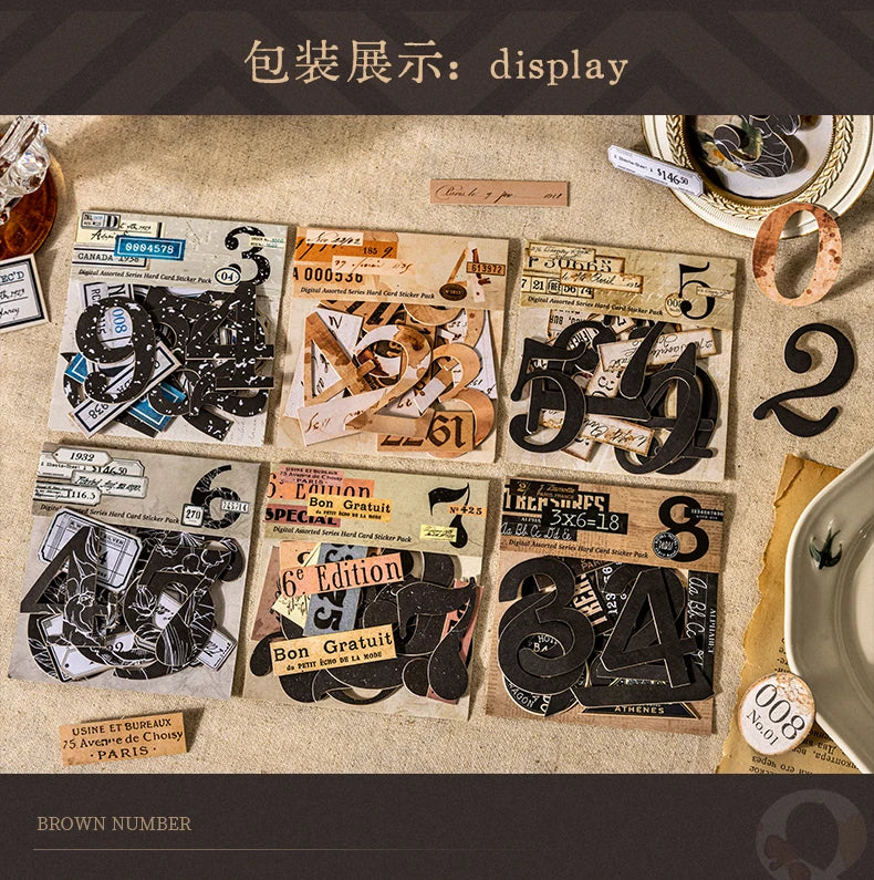 Journal GO 20pcs Creative Hard Card Vintage Numbers Stickers for Photo Frame Scrapbooking Journaling diy Retro Number Sticker