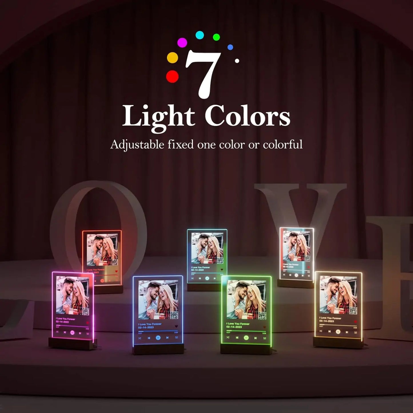 Personalized Anniversary Couples Mother's Day Gifts for Women Men 7 Colors Heart Picture Frame Acrylic Plaque with Night Light