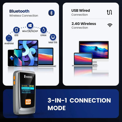 EYOYO Bluetooth QR 2D 1D Barcode Scanner With LED Display Wireless Laser Bar Code Reader for IOS Android Windows Mobile Payment