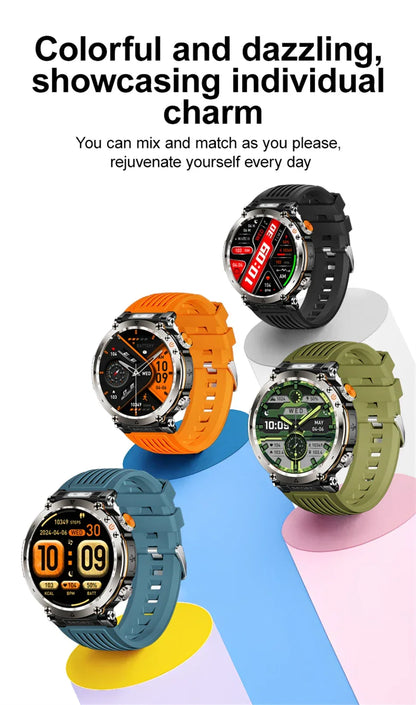 2026 New Outdoor Sports Smartwatch Men Compass 600mAh LED Flashlight Bluetooth Call 3ATM Waterproof Smartwatch For Android iOS