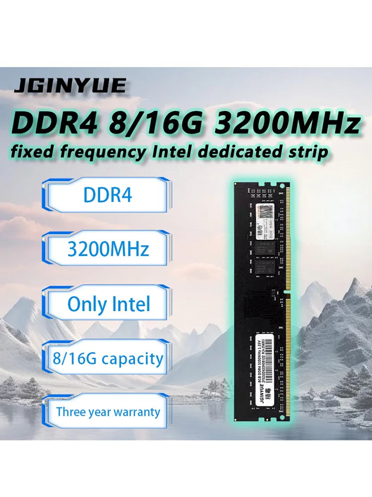 JGINYUE DDR4 PC RAM Memory 8GB/16GB/32GB 3200MHz DIMM Desktop Computer Memory Rams No Support AMD Motherboard