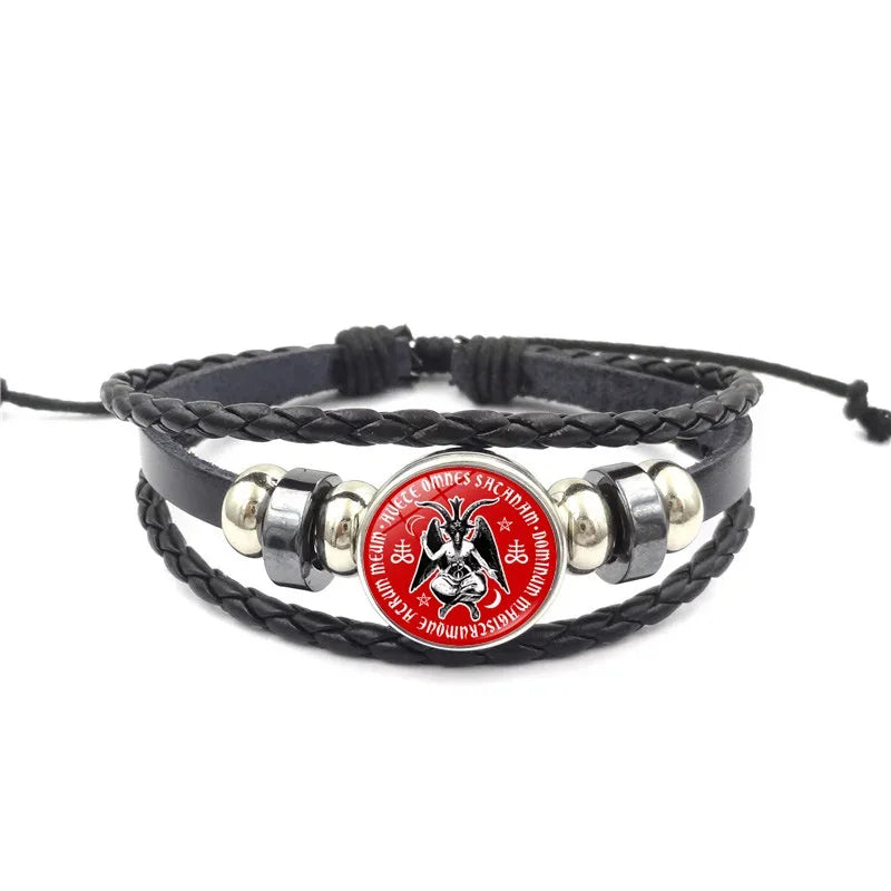Lucifer Satan Baxter Glass Pendant Leather Knitted Bracelet Handmade Multi Layer Beaded Handicraft Gifts for Family, Girlfriend