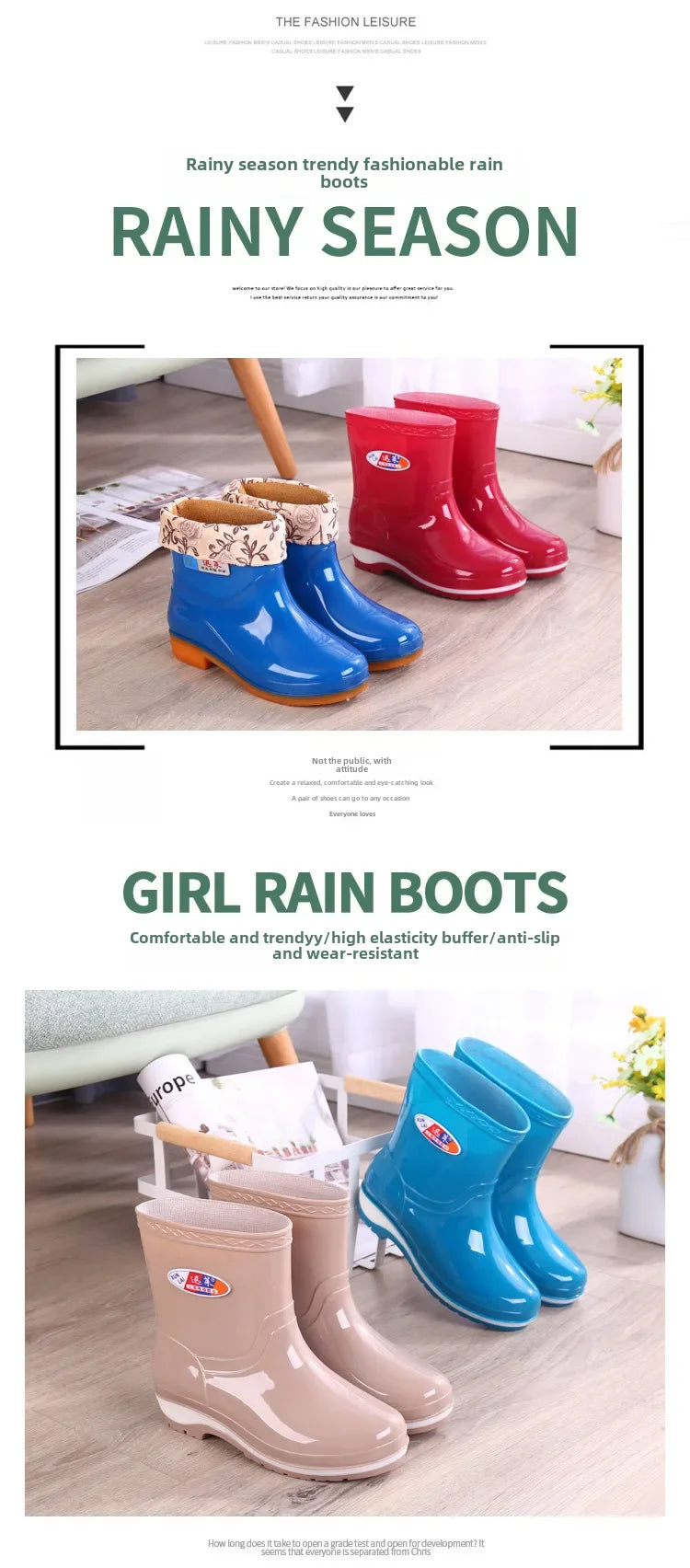 Women's Short Rain Shoes Non-slip Waterproof Rubber Boots Durable Wear-resistant Rain Boots Fleece Lined Warm Shoes Wholesale