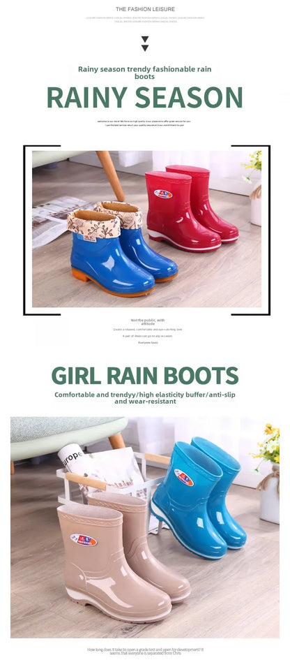 Women's Short Rain Shoes Non-slip Waterproof Rubber Boots Durable Wear-resistant Rain Boots Fleece Lined Warm Shoes Wholesale