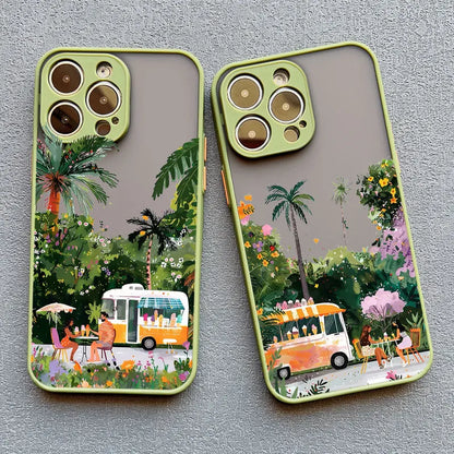 Coconut Tree Phone Case For iPhone 11 12 13 14 15 Pro Max Mini 16 Pro Max X XR XS 7 8 15 Plus SE Summer Scenery Shockproof Cover