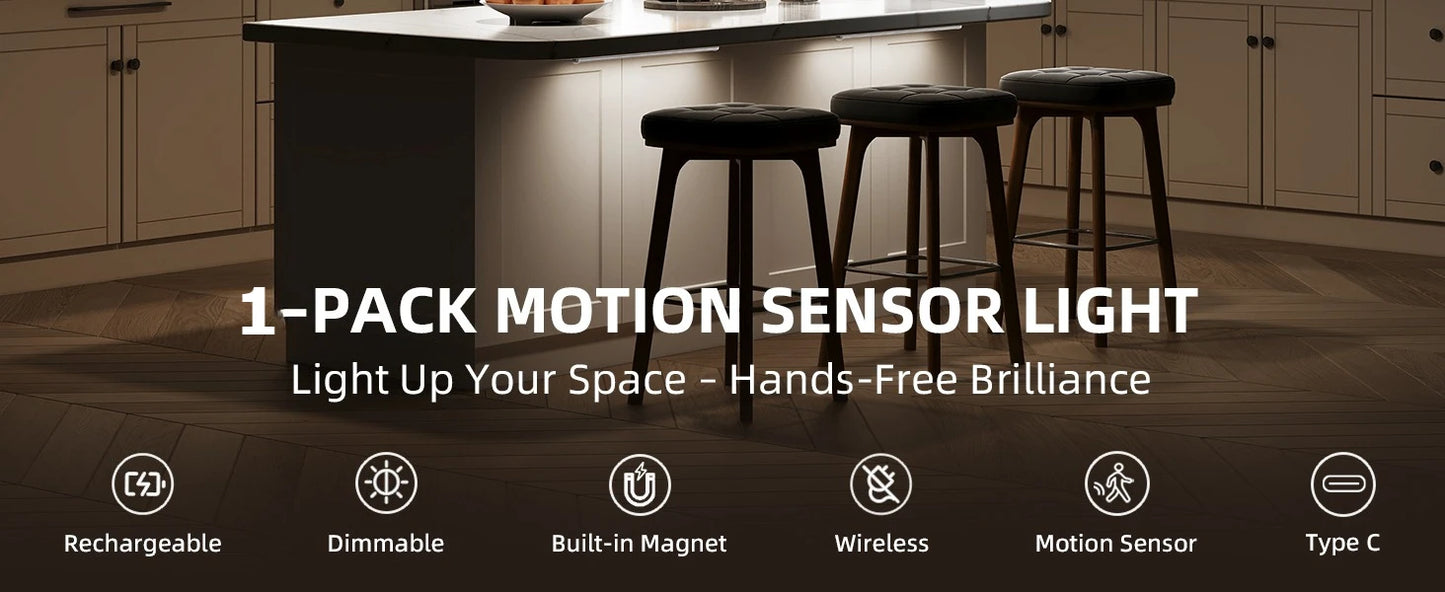 1 Rechargeable Magnetic LED Motion Sensor Light with Adjustable Brightness Temperature, Wireless Under Cabinet & Closet Lighting