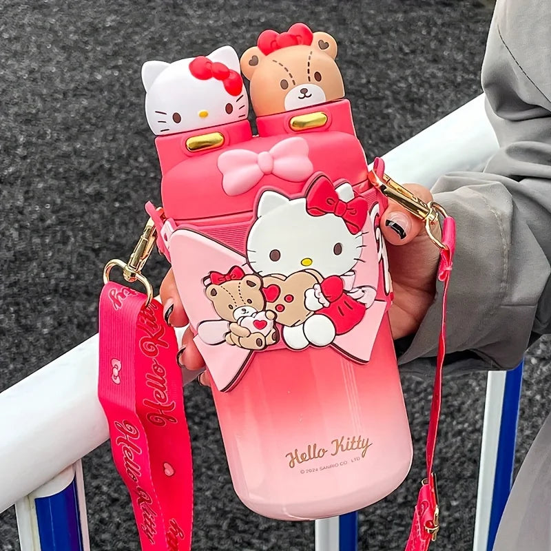 Hello Kitty Stainless Steel Insulated Cup, 550ML Portable Water Bottle for Outdoor Travel,Two Drinking Ways.  Cute Birthday Gift