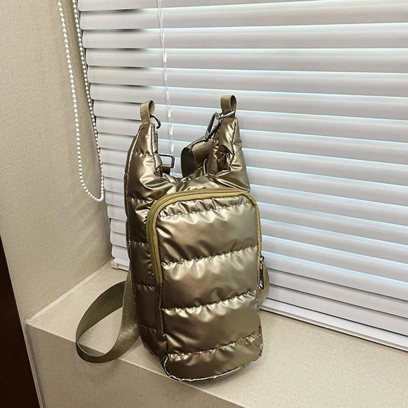 Shoulder Strap Water Bottle Carrier Bag Nylon Front Pocket Water Bottle Holder Down Portable Water Bottle Sling Bag Case Travel