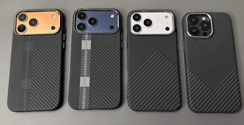 Carbon Fiber Texture Magnetic Armor Case For iphone 17 17Pro Max 16 Pro 15 14 13 Ultrathin Alloy Lens Wireless Charge Hard Cover