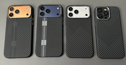 Carbon Fiber Texture Magnetic Armor Case For iphone 17 17Pro Max 16 Pro 15 14 13 Ultrathin Alloy Lens Wireless Charge Hard Cover