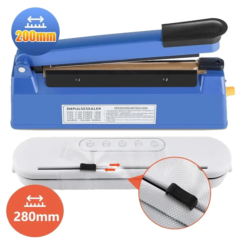280/200mm 110/220V Heat Seal Machine Household Impulse Vacuum & Power Suction Food Meat Plastic Bag Sealer Kitchen Fruit Storage
