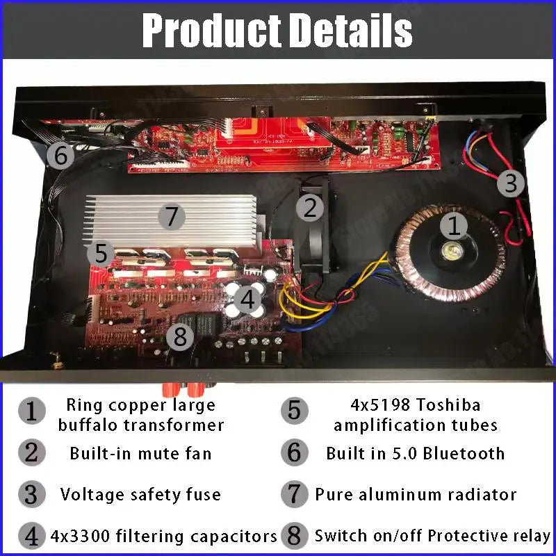 AV-555BT/999BT Max 4000W Bluetooth Sound Amplifiers Dual Dynamic Screen HiFi Digital Stereo Amplify For Home Car Theatre Karaoke