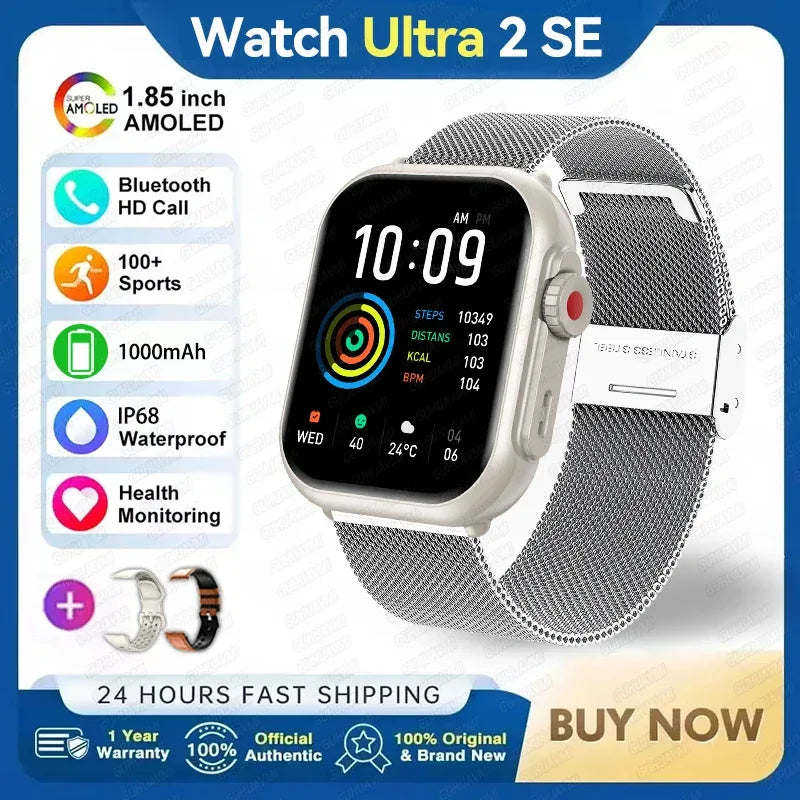 Watch Ultra 2 SE Men Women 1000mAh AMOLED Heart Rate 100+Sport Bluetooth Call GPS Track Waterproof Smart Watch For IOS Android
