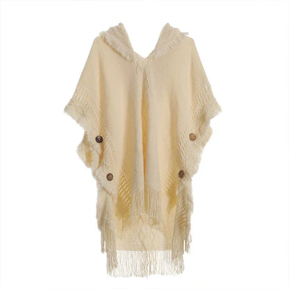 Women Knitted Cape Shawl Wrap Cloak Ethnic Hooded Poncho Hoody Jumper Sweater Tassels Dropshipping
