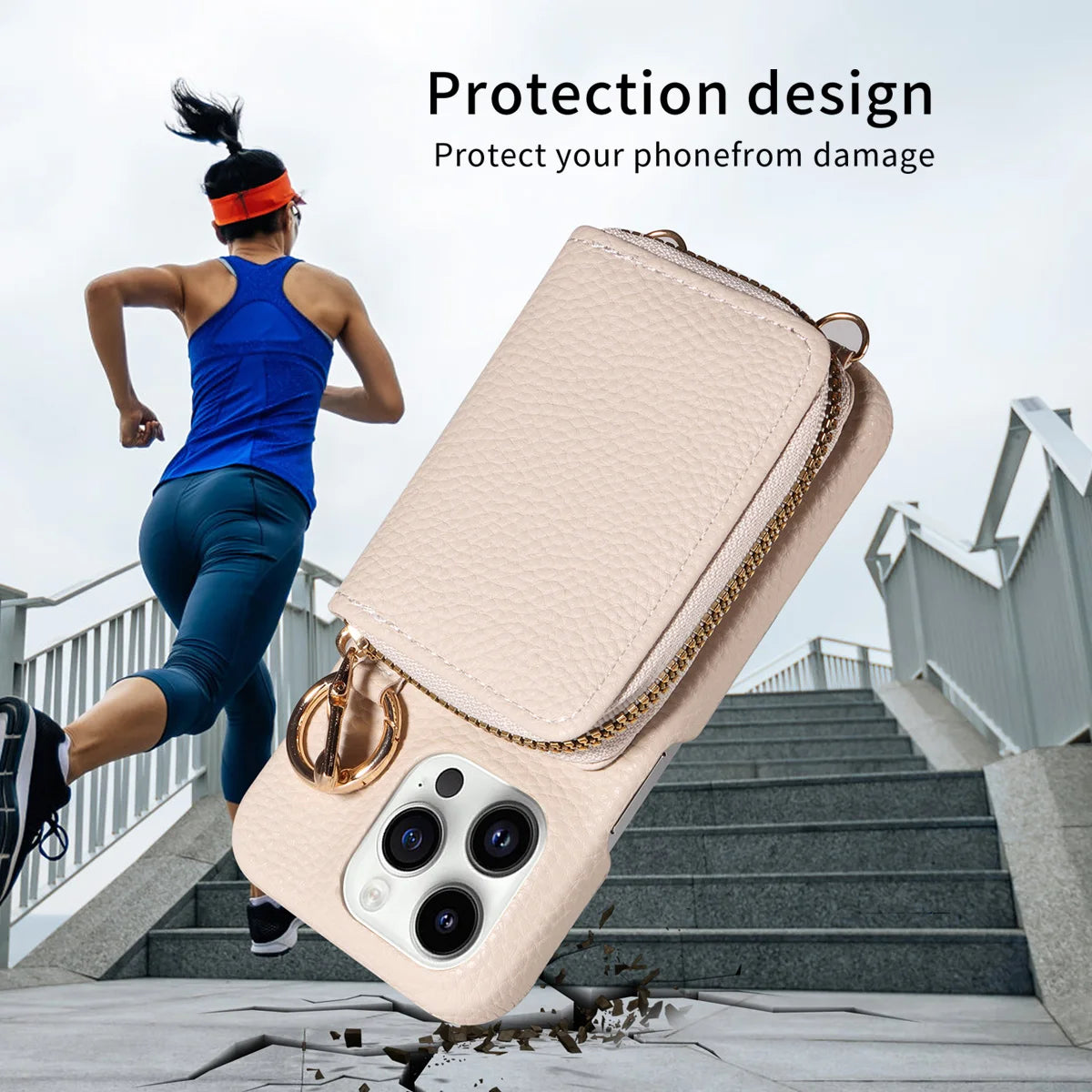 Newly Designed Deluxe Zipper Card Case for IPhone16promax 15 14 PU Leather Phone Case with Crossbody Lanyard Wallet Function