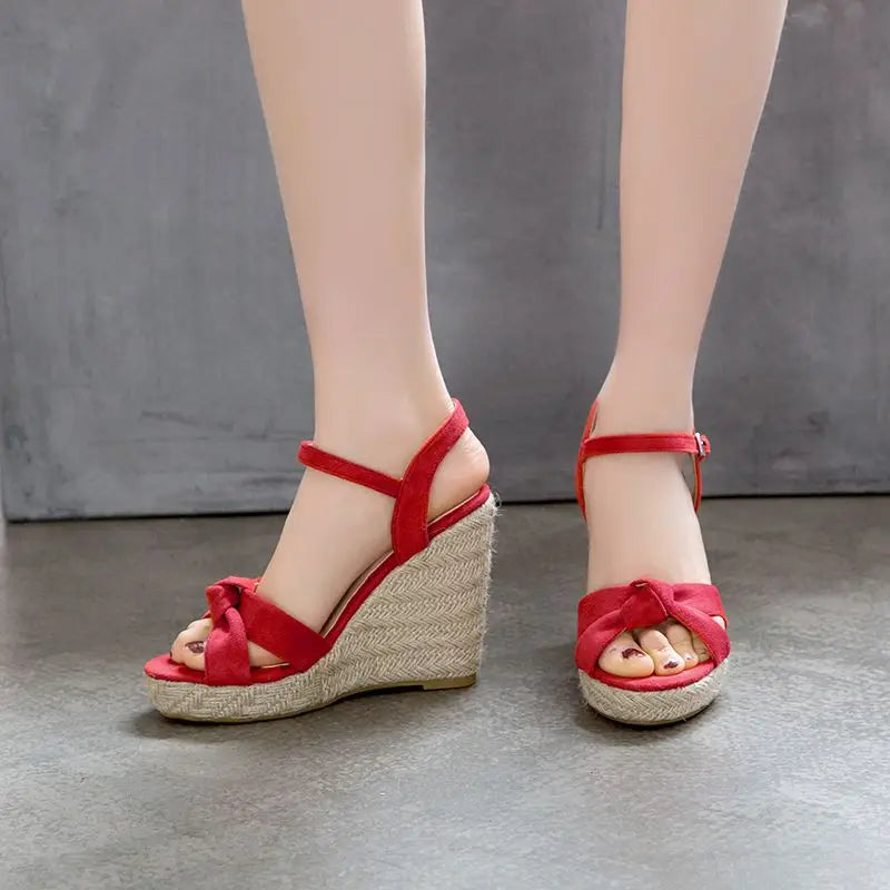 REAVE CAT Brand Women Sandals Open Toe Flock Suede Wedges 11cm Platform Buckle Strap Big Size 44 45 46 Soft Leisure Daily Shoes
