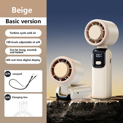 Midea Ice Compress Handheld Fan Portable Outdoor Usb Digital Display Folding Refrigeration High Speed Violent Turbine Small Fan