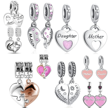 New 925 Silver Mother's Day Love Daughter Charms Beads Fit Original Bracelet DIY Jewelry For Women Gift