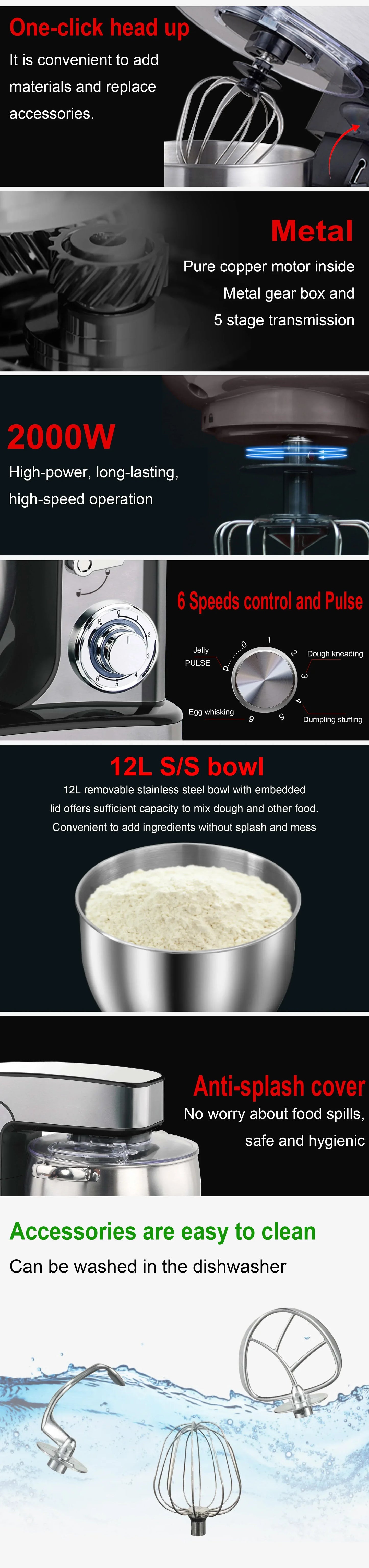 12L Stand Mixer Kitchen Aid Food Blender Cream Whisk Cake Dough Mixers With Bowl Stainless Steel Chef Machine Charm Sonifer