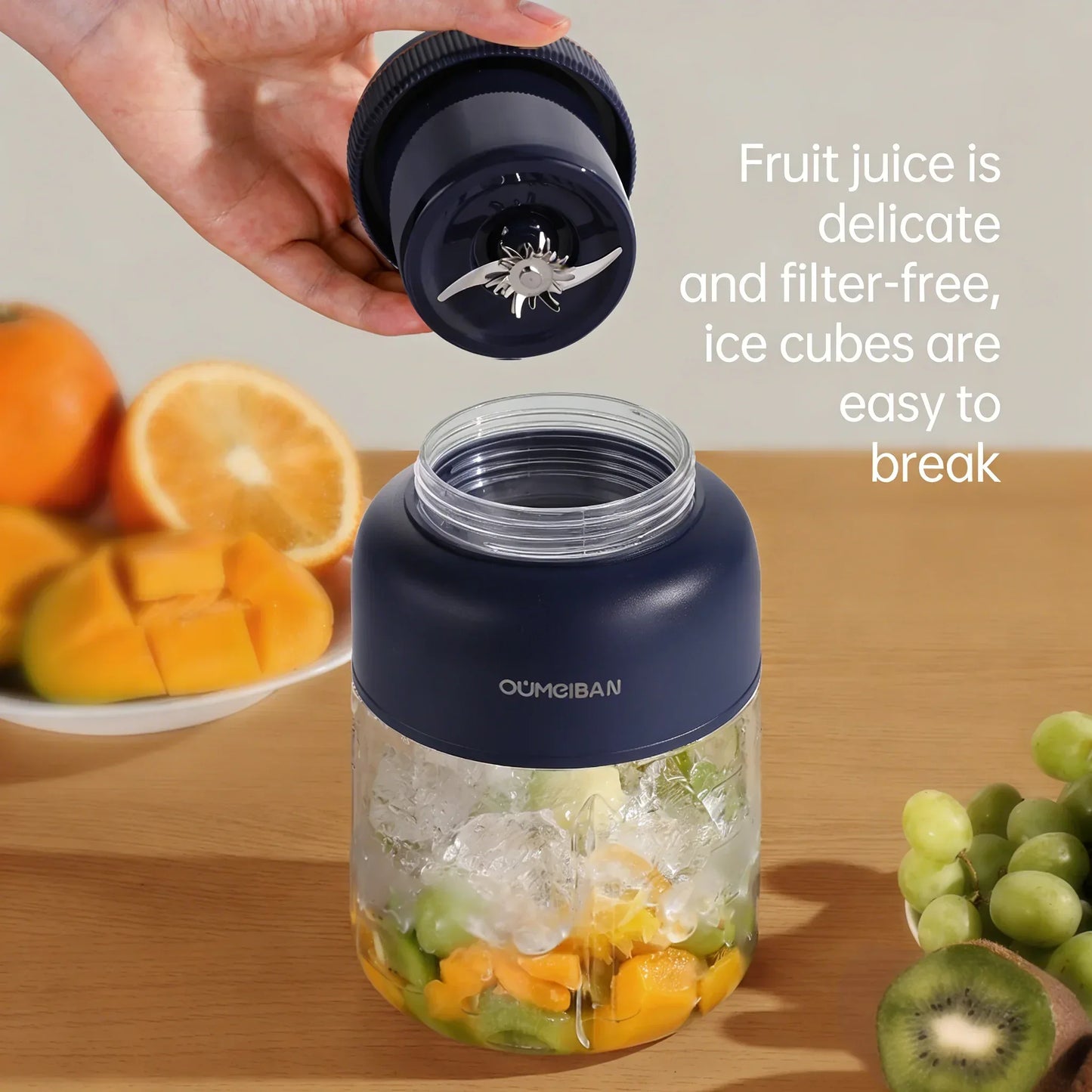 1300ML USB Rechargeable Portable Juicer, 46 Blades Fresh Fruit Mixer, Multifunctional Ice Crusher Smoothie Blender for Home