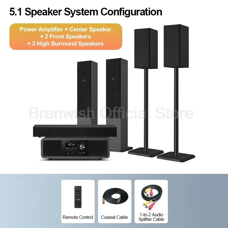 5.1 Channel Home Theater System 200W Peak Power Subwoofer Bluetooth 5.0 Wireless Microphone Wall Mount Speakers For Home KTV