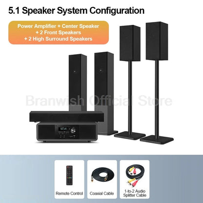5.1 Channel Home Theater System 200W Peak Power Subwoofer Bluetooth 5.0 Wireless Microphone Wall Mount Speakers For Home KTV