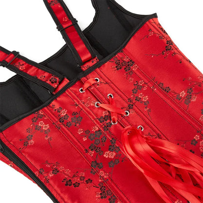 Corset Top Bustier Strap Embroidery Flower Plus Size Overbust Corselet Burlesque Sexy Lingerie Women Red Black DropShipping