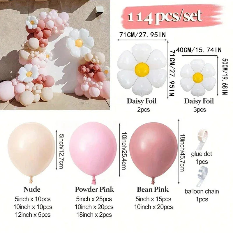 114pcs Daisy Balloon Wreath Arch Kit -Valentine's Day , Wedding , Birthday , Anniversary , Party Decoration Supplies