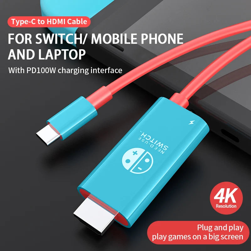2M USB C to HDMI 4K Cable 100W PD Charging Portable Converter Type C to HDTV for TV Docking Steam Deck Laptop Phone Tablet