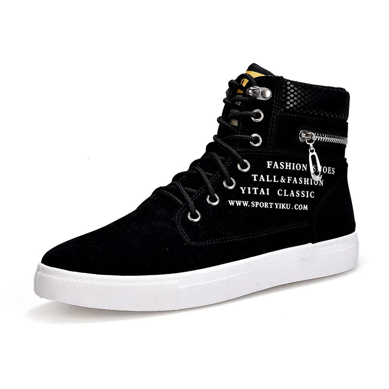 Black Vulcanized Sneakers Men's Flat Comfortable Shoes Lace up Zapatillas Hombre Autumn Spring High Top Sneakers Plus Size 38-48