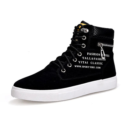 Black Vulcanized Sneakers Men's Flat Comfortable Shoes Lace up Zapatillas Hombre Autumn Spring High Top Sneakers Plus Size 38-48