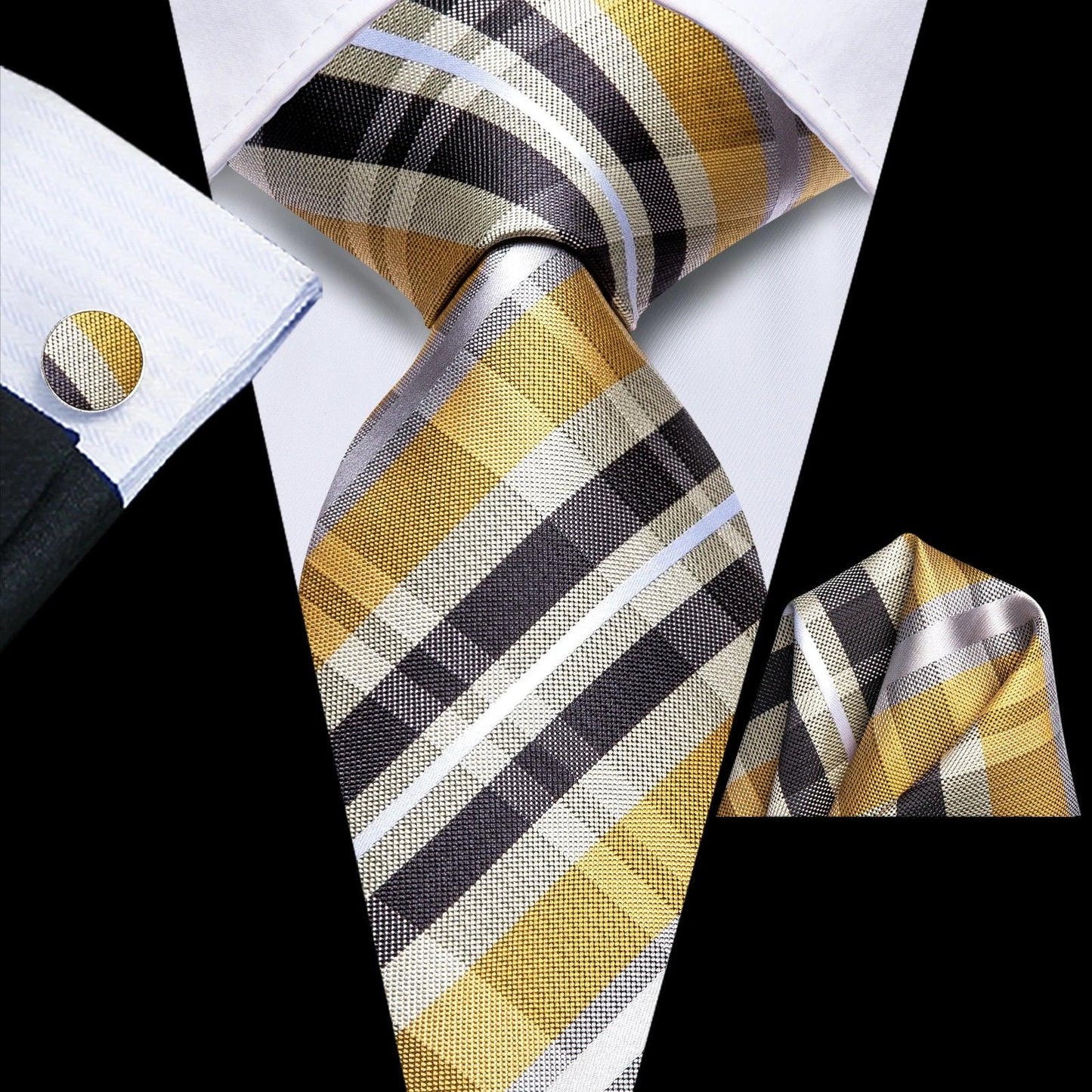 Hi-Tie  Black Red Heart Plaids Mens Fashion Necktie Handkerchief Cufflinks for Tuxedo Classic Tie Man Gift Valentine's Day