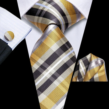 Hi-Tie  Black Red Heart Plaids Mens Fashion Necktie Handkerchief Cufflinks for Tuxedo Classic Tie Man Gift Valentine's Day