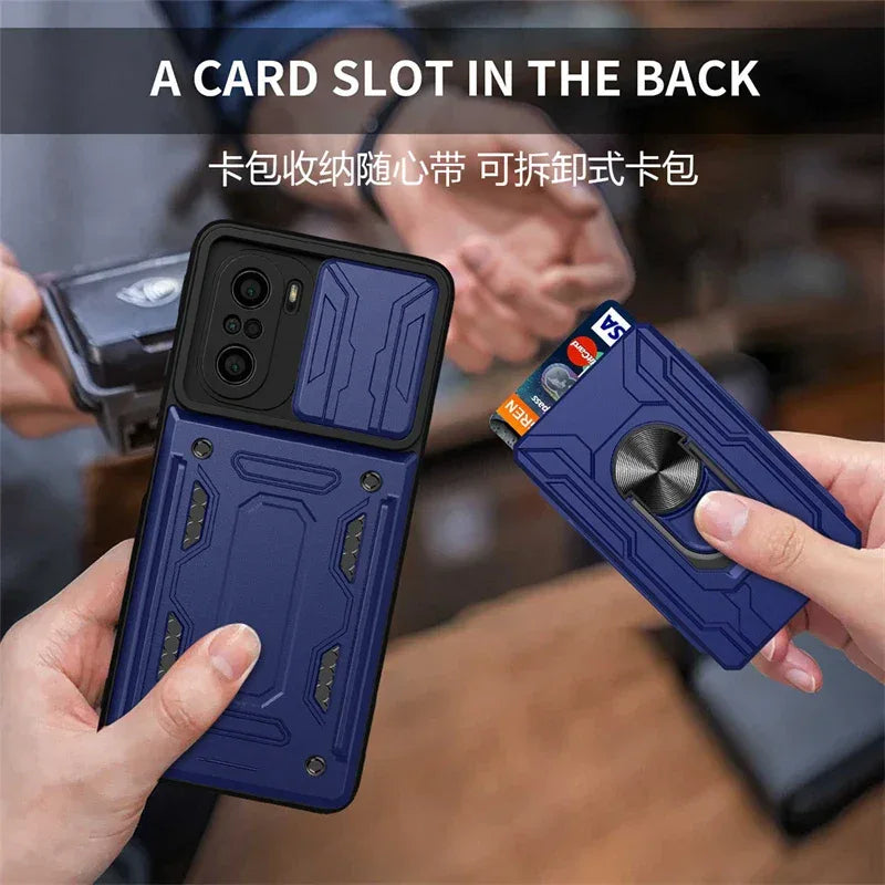 For xiaomi poco f3 case slide card camera armor phone case for pocophone little poco f3 f 3 pocof3 f3poco car holder back cover