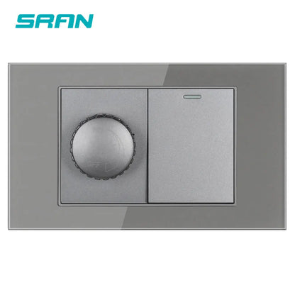 SRAN EU BR AU US standard Dimmer switch and 1 gang switch 16A Wall switch for home improvement tempered glass panel 118*72mm