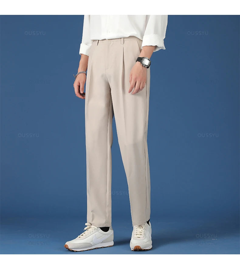 All Seasons New Smooth Pendulous Suit Pants Men Business Long Trousers Korean Formal Ankle Length Pant Male Plus Size 40
