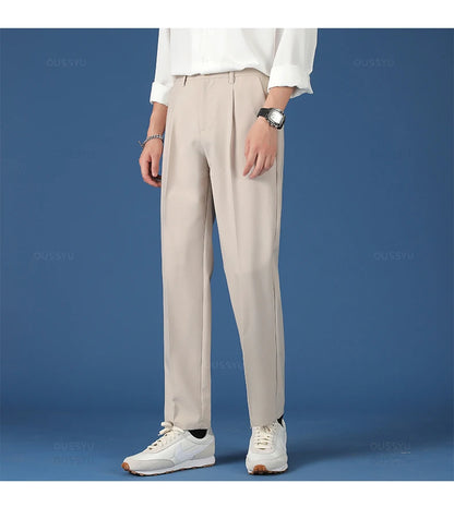 All Seasons New Smooth Pendulous Suit Pants Men Business Long Trousers Korean Formal Ankle Length Pant Male Plus Size 40